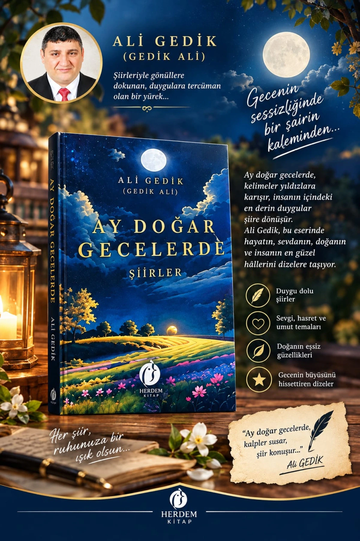 &lsquo;Ay Doğar Gecelerde&rsquo; Okuruyla Buluşuyor: Şair Yazar Ali Gedik&rsquo;ten Duygu Dolu Bir Eser