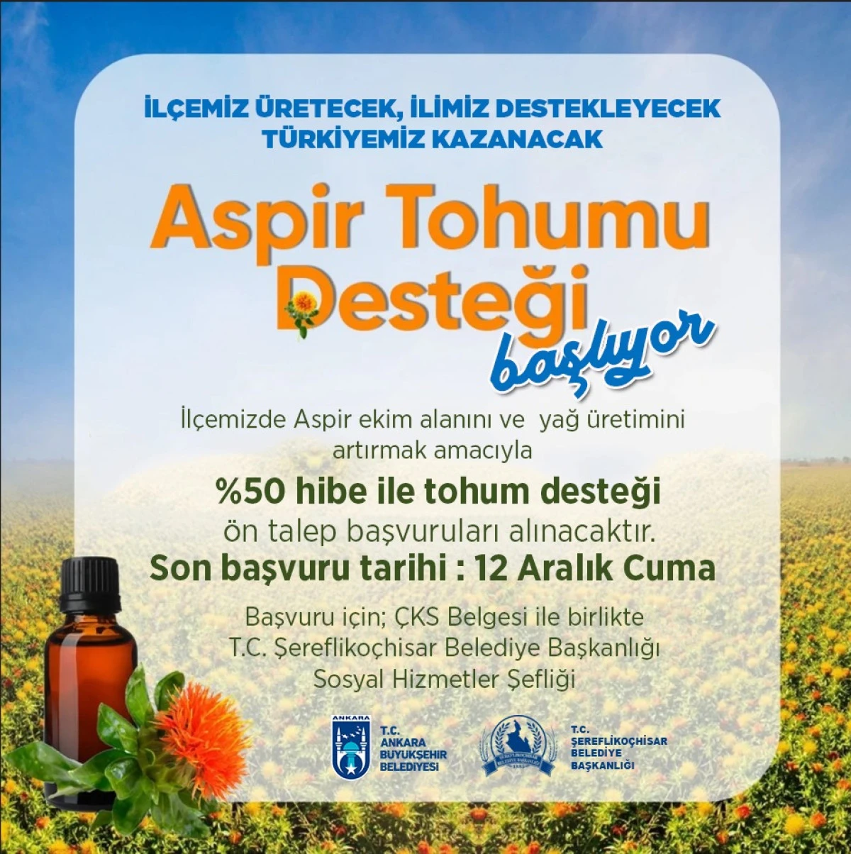 Mustafa Koçak: “Aspir tohumu desteği başlıyor, üreticimizin yanındayız”