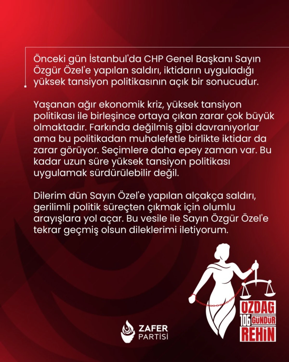 Ümit Özdağ'dan Özgür Özel'e geçmiş olsun mesajı